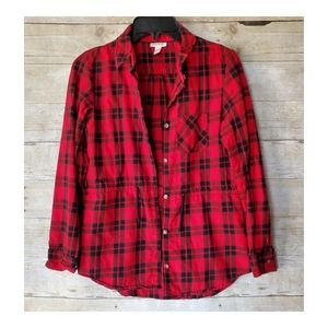 Cat and Jack Red and Black Plaid Button Up Shirt